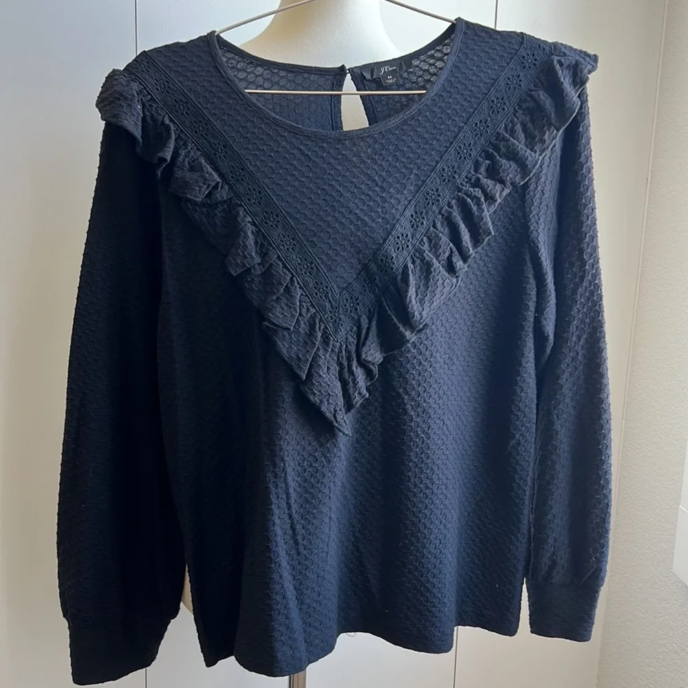 J.Crew ruffle trim honey comb knit top EUC